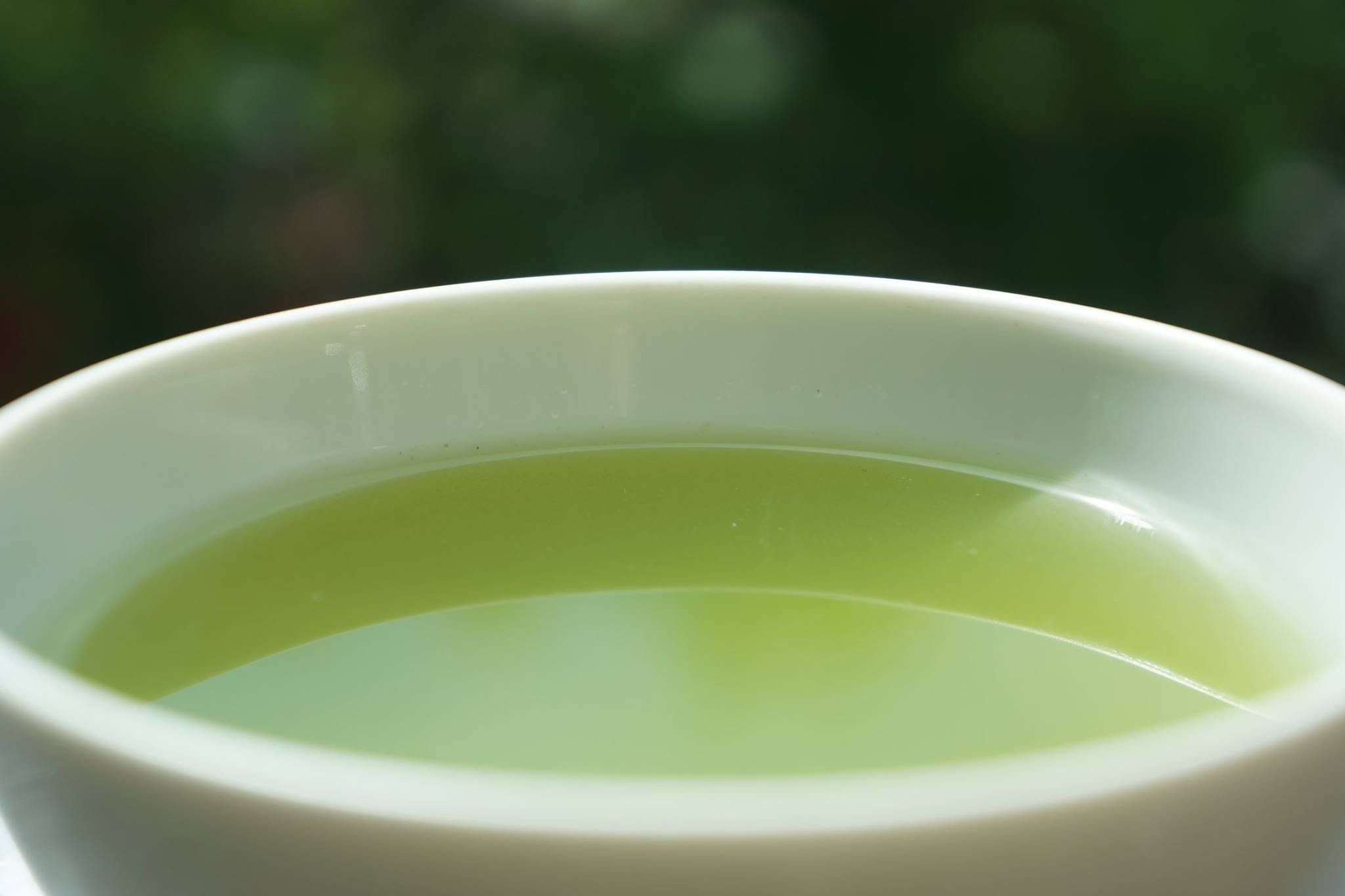 白い茶碗の緑茶